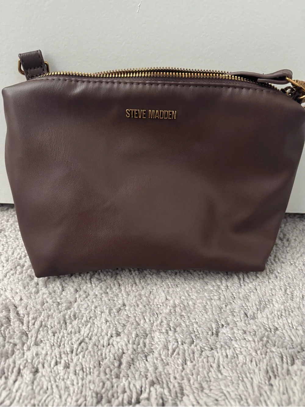 Steve Madden Dark Brown Leather CrossBody with Gold Hardware